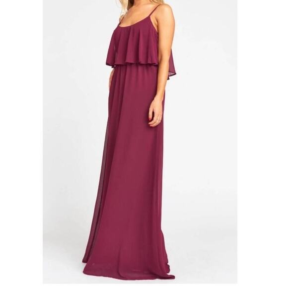 NWT Show Me Your Mumu Caitlin Ruffle Merlot Chiffon Maxi Dress Size Small - Picture 2 of 11